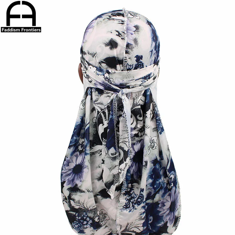 Fashion Men\'s Print Silky Durags Bandanas Turban Headband Silk Men DuRag Floral Waves Caps Turban Headwear Hair Accessories