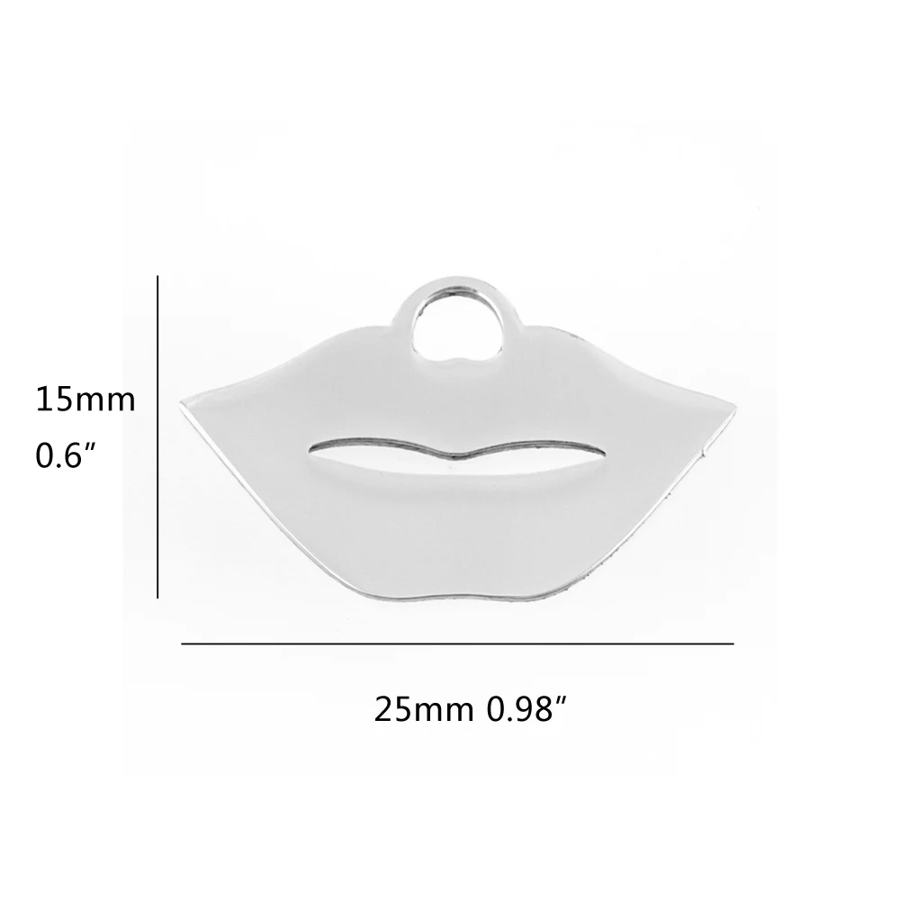 Risul Lips Charms Mouth love Kiss Pendants for Diy necklace bracelets Mirror polish stainless steel wholesale 50pcs