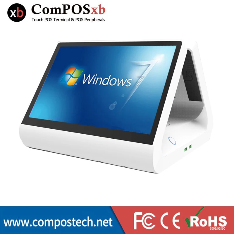 Free Shipping pos point of sale 12 inch double screen pos touch all in one pc Flat screen capacitive touch screen