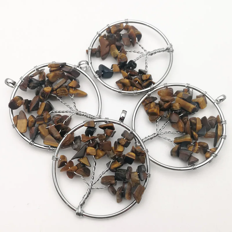 

Fashion Tree of Life 12pcs Wisdom Tree Chakra Reiki Healing Natural tiger eye Stone Pendant for making Necklace accessories