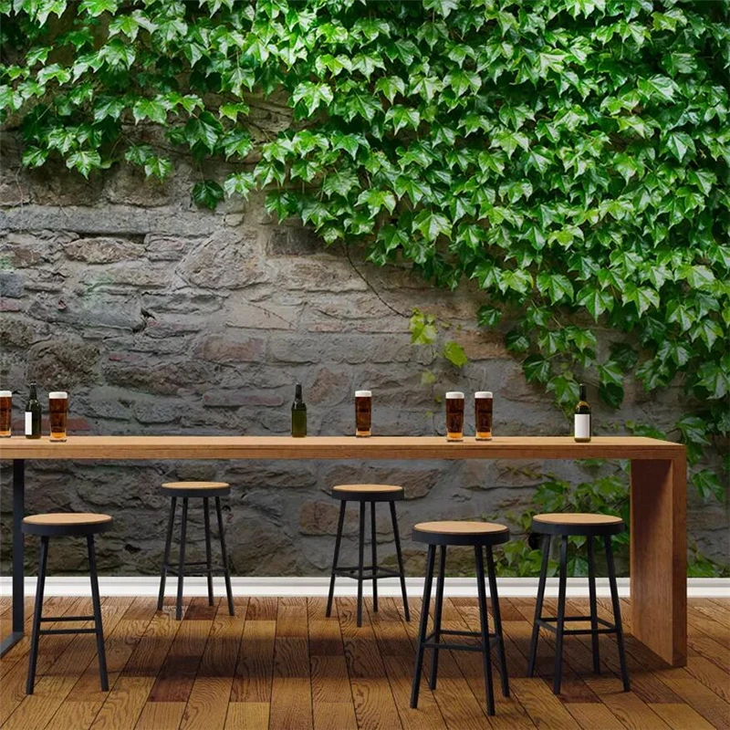 beibehang Original green leaves vine natural stone brick wall background wall custom large mural green wallpaper papel de parede