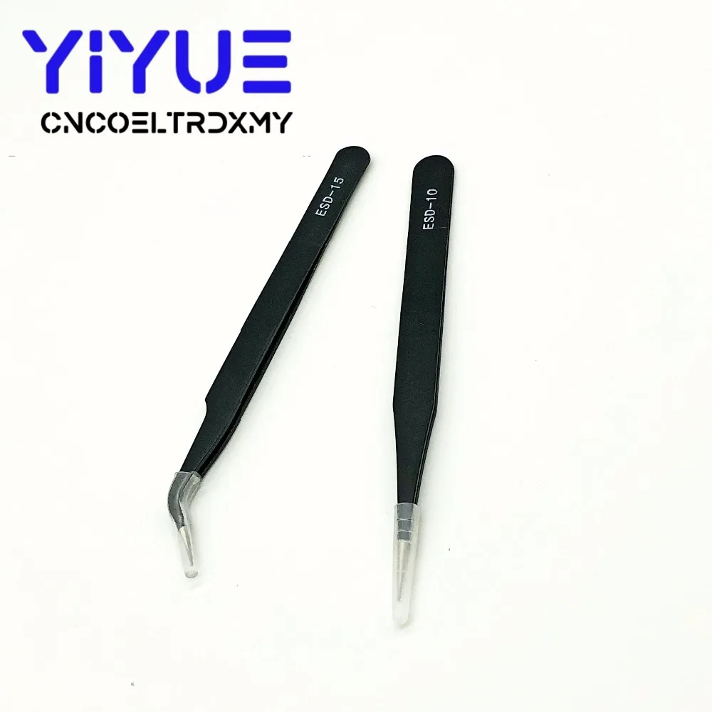 2Pcs ESD Anti-Static Curved Straight Tip Tweezers Precision Soldering Forceps Set Home Working Model Making Hand Tool