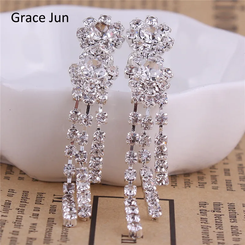 Grace Jun Strass Cristal Borla Clipe Em Brincos, Menina Festa Brincos, Não Perfurado, Não Necessário Orelha Buraco, Estilo Coréia, Nova Chegada