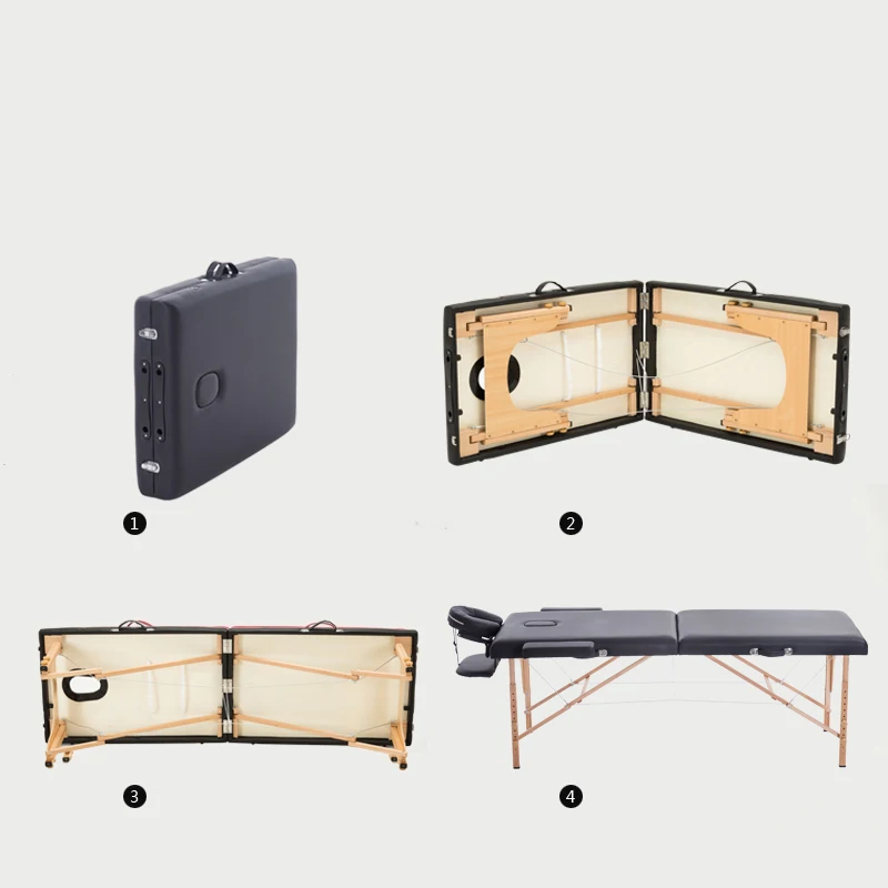 Massage Table Portable 2 Section Folding Couch Bed Lightweight Beauty Salon Tattoo Therapy Wooden Frame 70 cm width -Black