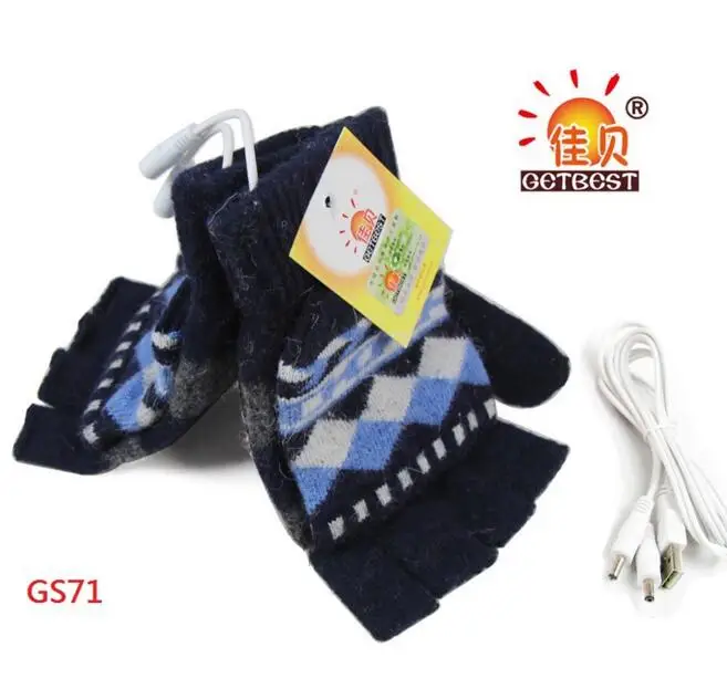 Winter Warm USB Dual-Sided Heating Gloves,Super Stretch Men&Boys Half-Finger Wool Knitting Glove,with 1.5m USB Cable