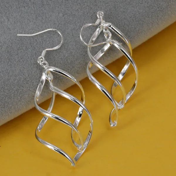 E168 Wholesale silver earrings,  silver plated  fashion jewelry, Double Plantain Leaf Earrings