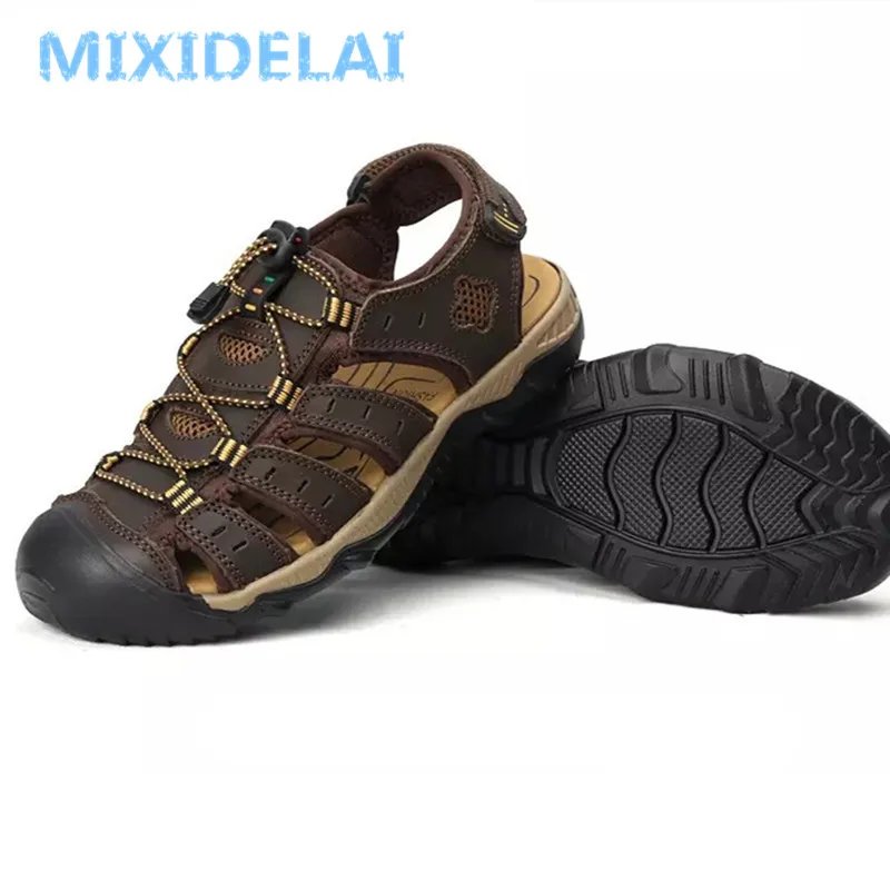 MIXIDELAI Big Size Genuine Leather Men Sandals New Summer Men Shoes Beach Sandals for Man Fashion Brand Outdoor Casual Sneakers