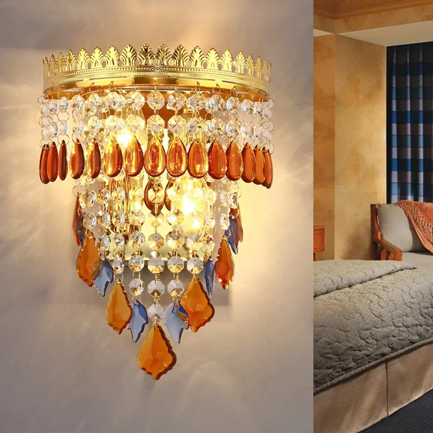 

Fashion crystal wall lamp bedroom bedside wall lamp living room background wall gold hotel project 220V led decoration light