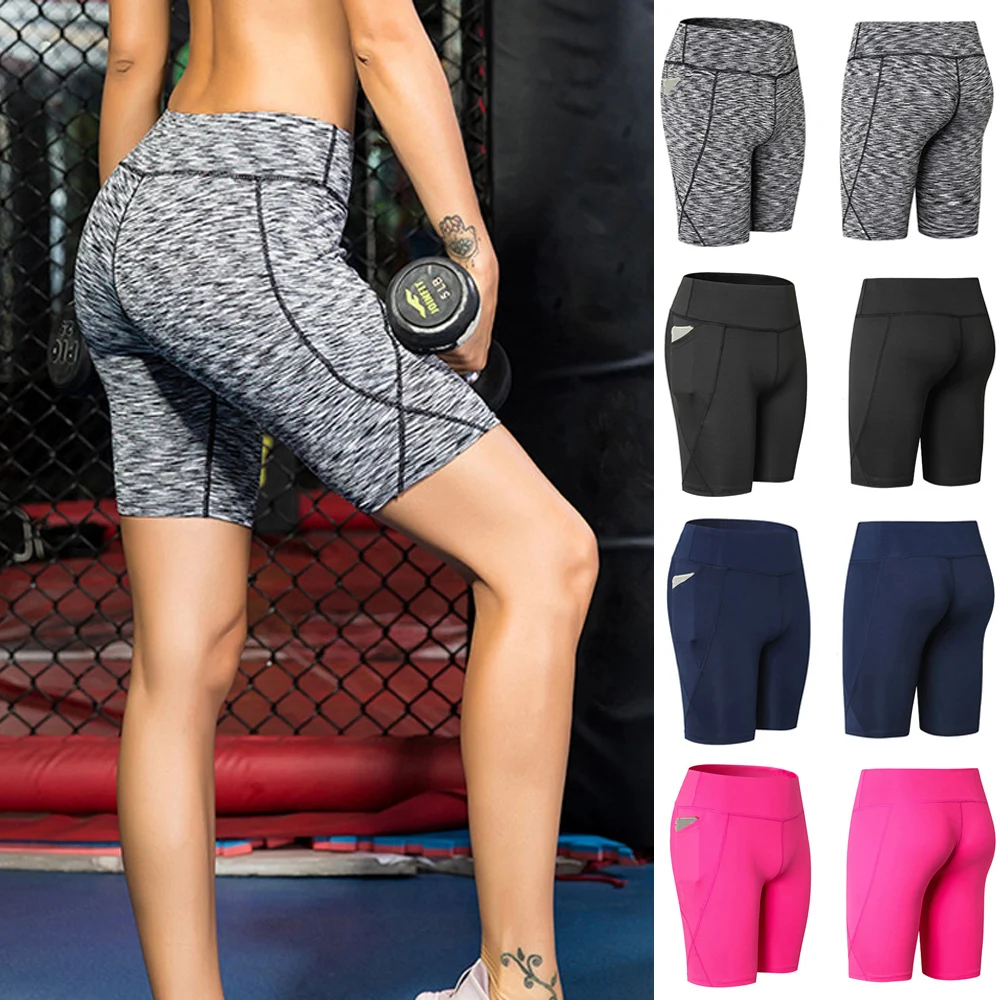 

Women Elastic Sports Side Pocket Athletic Training Fitness Running High Waist SPSYL0009