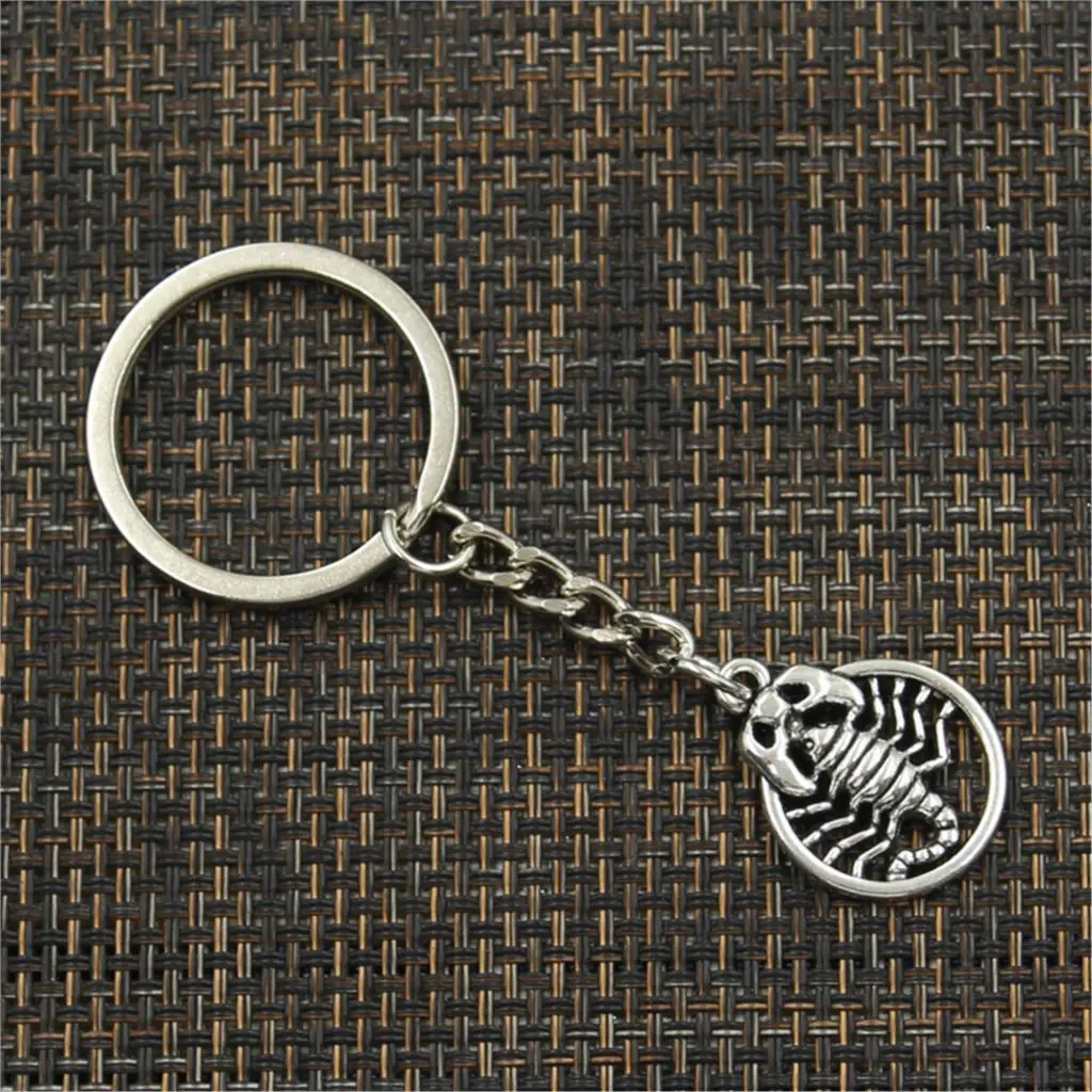 New Fashion Men 30mm Keychain DIY Metal Holder Chain Vintage Scorpion Scorpio Zodiac 26x19mm Silver Color Pendant Gift