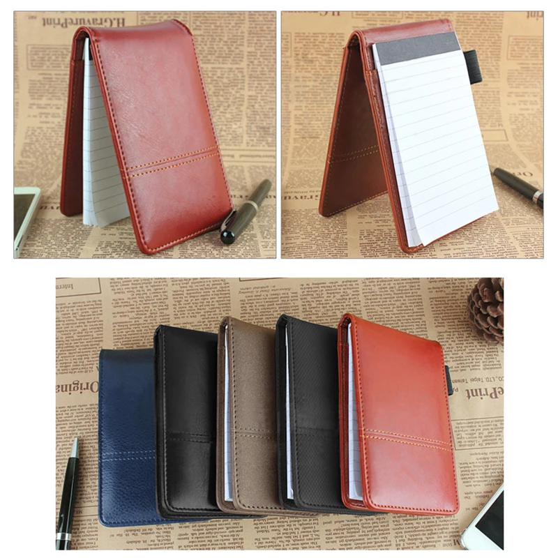 Business Pocket Notepad Leather Notebook Planner A7 Small Note Book With Pen and Calculator Multifunction Office Stationery
