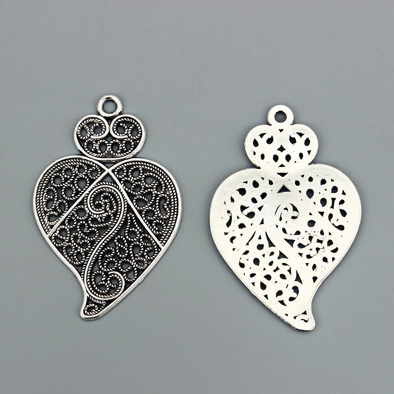 4PCS Antique Large Hollow Open Filigree Love Viana Heart Charms Pendants  for DIY Jewelry Necklace Finding