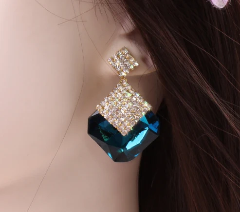 Blue crystal stud earring/korean luxury elegant jewelry women wedding dress accessories wholesale/brincos/boucle d'oreille femme