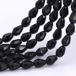 8*11mm 50pcs/10*15mm 30pcs Waterdrop Faceted Crystal Beads Black Color Teardrop Glass Bead For Jewelry Making Bracelet