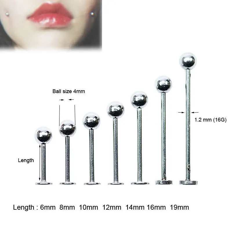 2 Pieces 16G Stainless Steel 6mm 14mm 16mm 19mm Labret Rings dimple Tragus Earring Face Ring Body Piercing Jewelry