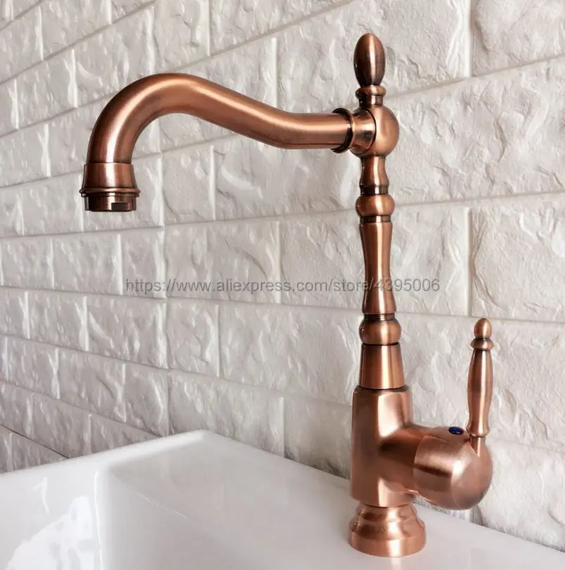 

Basin Faucet Antique Red Copper Single Handle Bathroom Kitchen Faucet Swivel Spout Vessel Sink Mixer Tap Deck Mounted