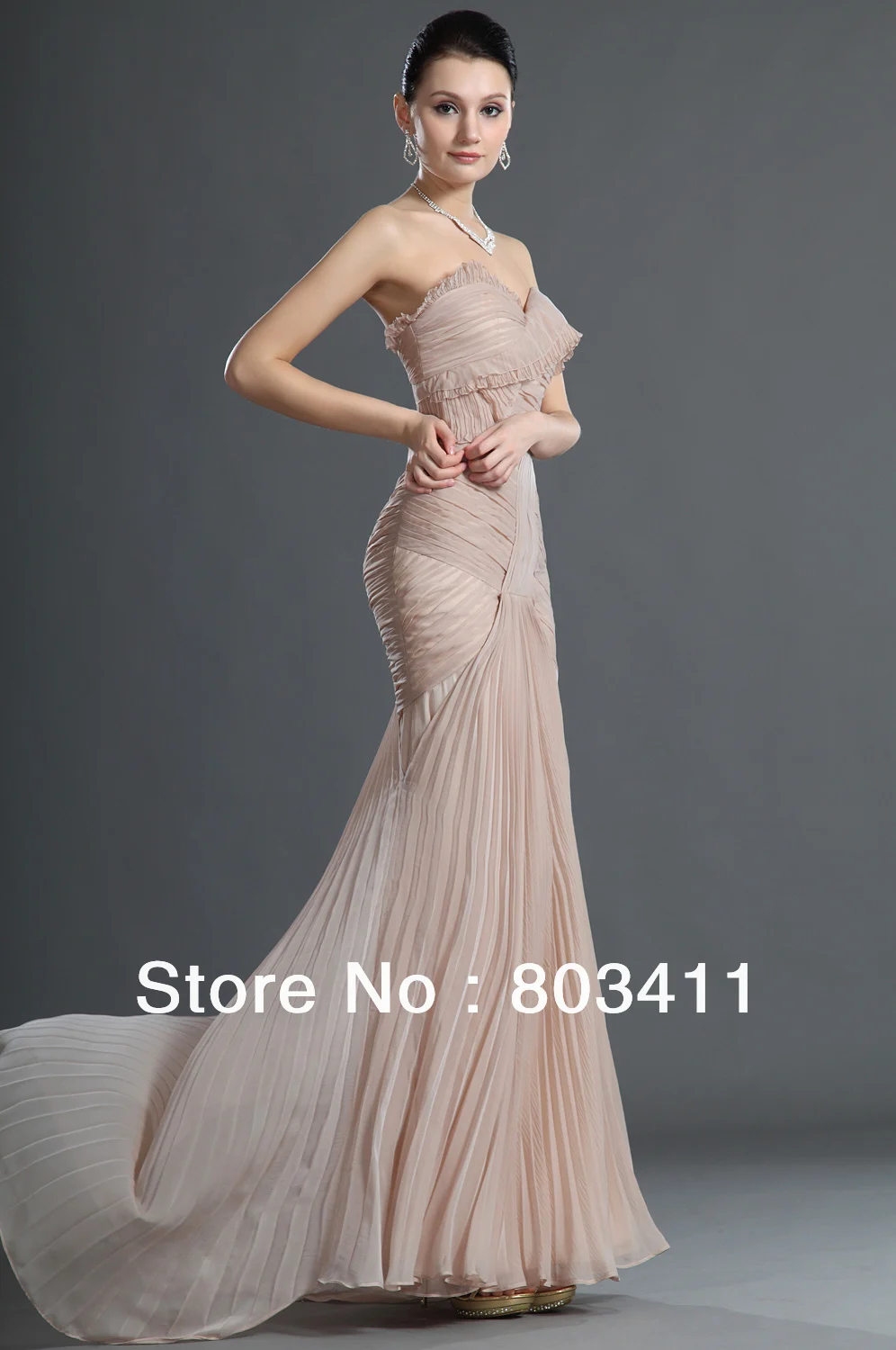 Mermaid Crumpled Chiffon Formal Evening Gowns Criss Cross Sleeveless Sweep Train Evening Dress