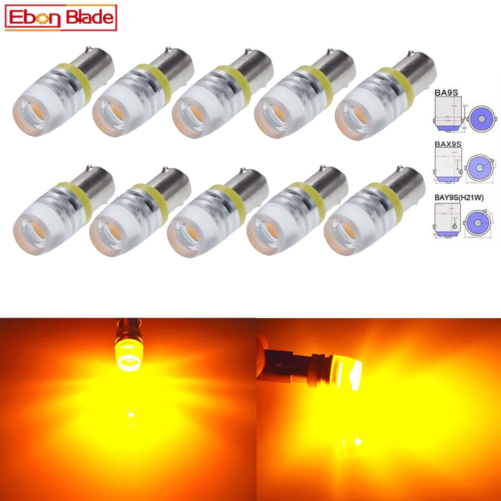 

10Pcs BA9S T11 T4W BAX9S H6W BAY9S H21W Car LED Lights Bulbs COB Amber Yelow Orange Light Bulb Lamp Auto Styling 6V 12V 24V DC