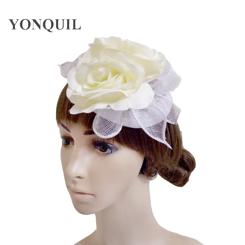 

Bridal Wedding Hats Fascinator For Bride Elegant White Sinamy Pillbox Hat Womens Ladies Formal Dress Hats With Flower SYF243