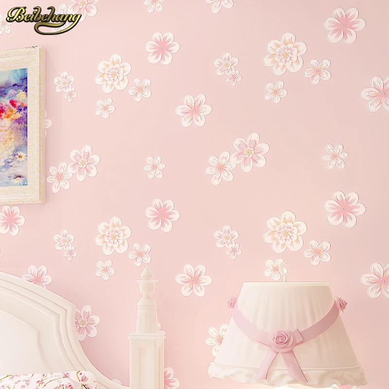 

beibehang Girl Pink Pastoral Floral 3D Non wovens Wallpaper Kids Room Princess Room Bedroom Romantic papel de parede