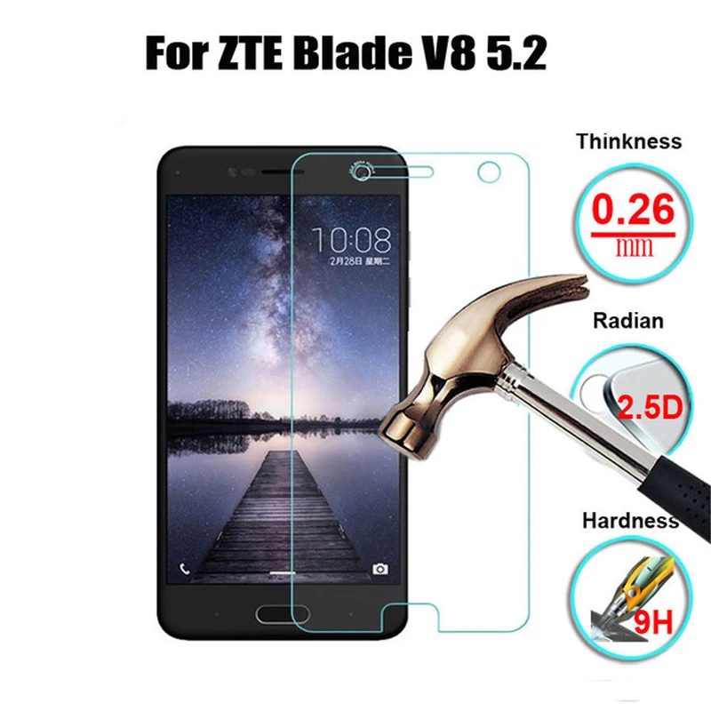 2 Pcs/Lot For ZTE Blade V8 Tempered Glass 9H 2.5D Premium Screen Protector Film For ZTE Blade V8 5.2