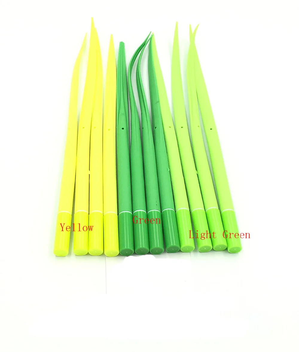 Green Leaf Like Grass-Blade Silicone Pens Fine Point Pen With Cover, Easy Flow Black Ink, Pack Of  5Pcs