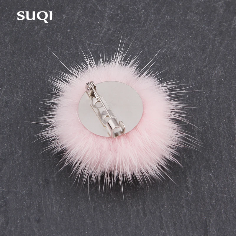 Suqi Fashion Women's Coat Corsage pins Needle Brooch Cute Mink Hair Ball Boutonniere Jewelry Ladies Jewellery Accessories