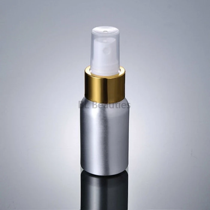 300pcs/lot 30ml Silver Aluminium Spray Bottle With Golden Ring White Sprayer Bottles Metal Cosmetic Packaging Tool