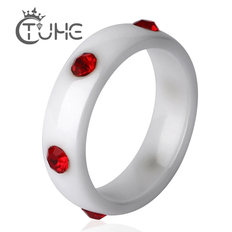 2018 Rings Ceramic Unique Red Stone Ring 6mm Width Black White Ring For Women Engagement Anniversary Ring Jewelry Fashion