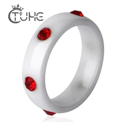 2018 Rings Ceramic Unique Red Stone Ring 6mm Width Black White Ring For Women Engagement Anniversary Ring Jewelry Fashion