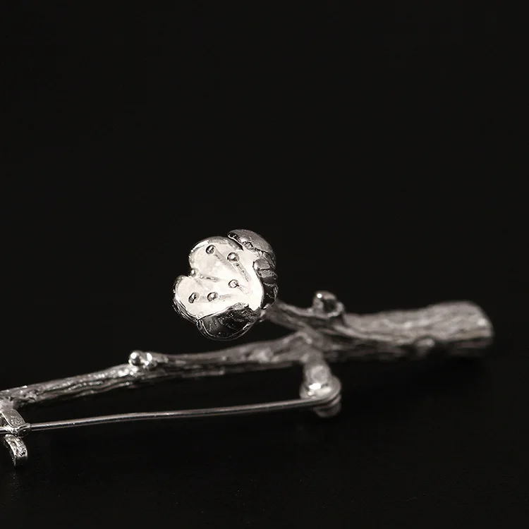 Amxiu 925 Sterling Silver Handmade Brooch Pins Natural Crystal Flower Brooches for Women Girls Clothes Wedding Hat Accessories