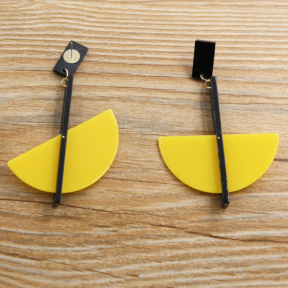 STRATHSPEY Geometric Hanging Earrings Fashion Jewelry Female Acrylic Half Cirlce Long Summer Pendant Drop Earring Yellow Gift