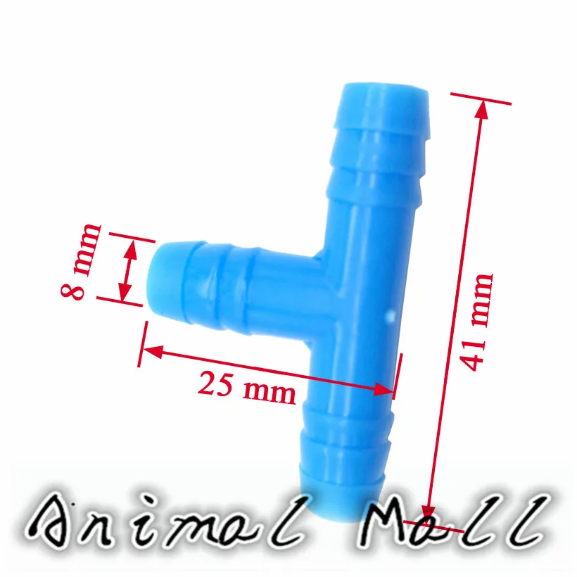 50 pcs Plastic Tee Diameter 8 mm Bird Rabbit drinking waterer pipe Blue Tee pipe Chicken waterer Fitting quail feeders