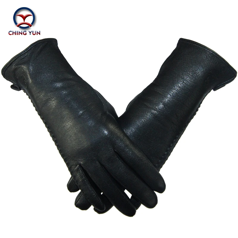 Gants noirs en cuir véritable pour femmes, épais, de marque, chauds, nouvelle collection hiver automne 2017, fv03