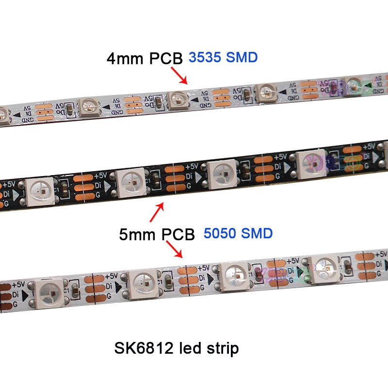 

1 м DC5V 4 мм/5 мм/7 мм PCB Адресуемая SK6812 5050 SMD 3535 RGB гибкая светодиодный лента 60/144 пикселей/м IP30 светодиодный лента бесплатная доставка