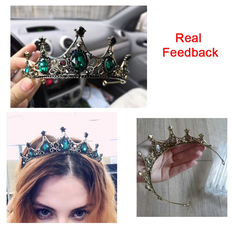 FORSEVEN Baroque Vintage Green Crystal Crown Tiaras Wedding Bridal Hair Accessories Flower Tiara Headpieces tocados para novia