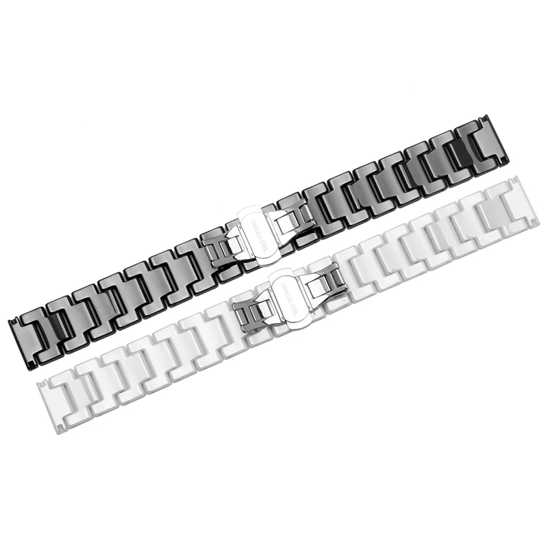 Pearl Ceramic Watch band 14mm 15mm 16mm 17mm 18mm 19mm 21mm 22mm black white wristband with butterfly buckle For men and women
