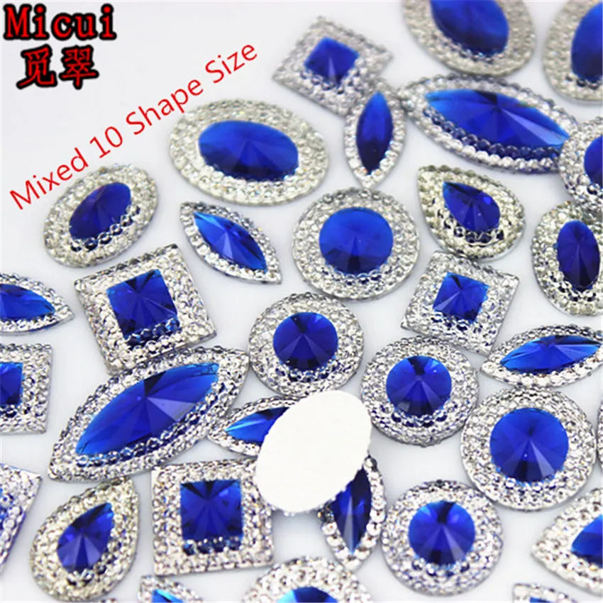 Micui 50pcs Mixed Sizes Shapes Bling Resin Rhinestone Flatback Crystal Stone DIY Wedding  Appliques Decoration Crafts MC2000