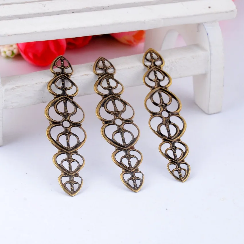 Free shipping 20Pcs Antique Bronze Filigree Love Heart Wraps Connectors Embellishments Decoration DIY Findings 5.3x1.4cm F0382