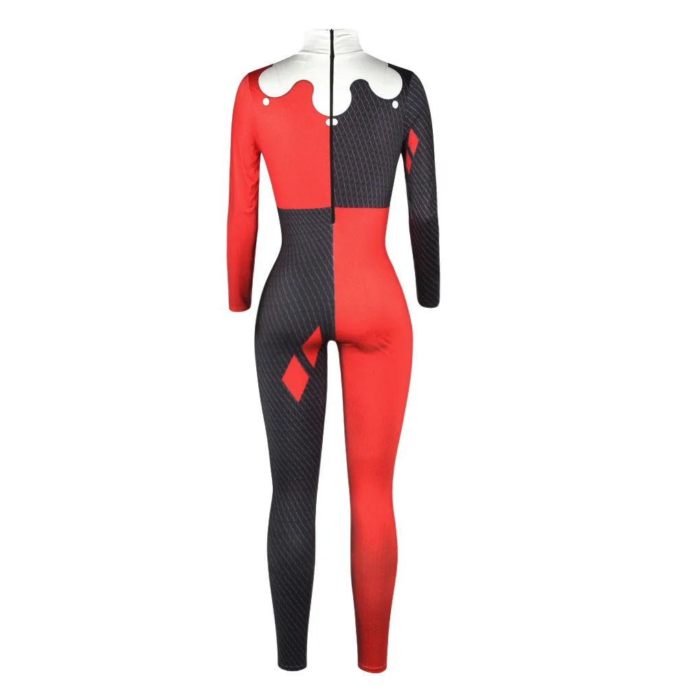 Harleen Quinzel Superhero Jumpsuit Catsuit Sexy Women Cosplay Costumes Halloween Bodysuit