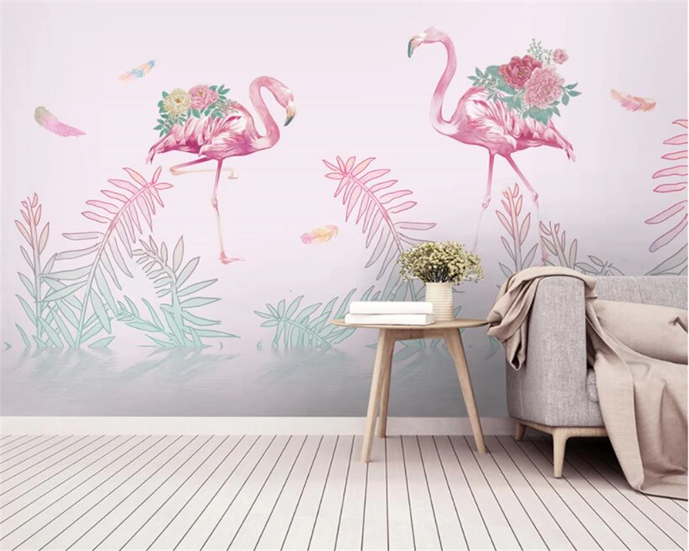 

beibehang Custom Wallpaper Nordic hand painted flamingo pink flowers background wall home decor papel de parede 3d wallpaper