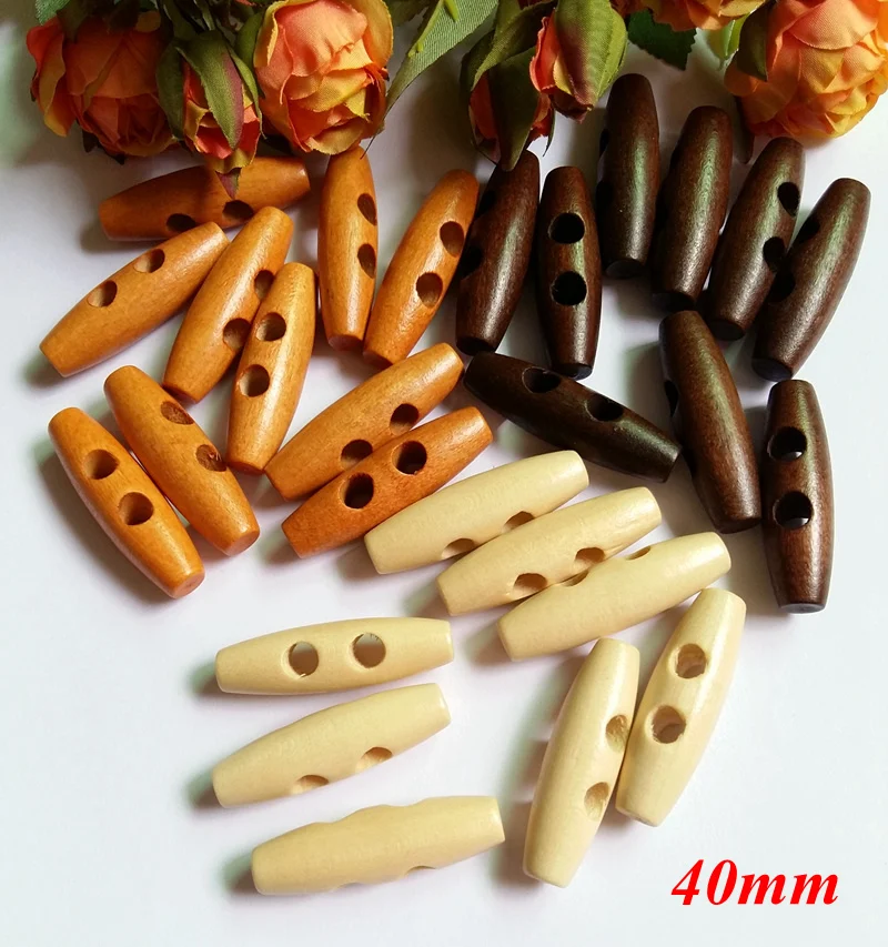 30pcs 40mm 2 holes wooden buttons sewing accessories Olive buckle large long scrapbook Duffel Coat Overcoat Button