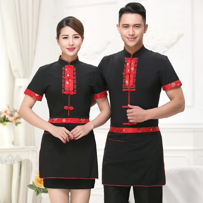 

Waiter Workwear Summer Hotel Catering Short-sleeved Chinese Restaurant Uniform Waitress Hot Pot Shop Breathable Overalls H2209