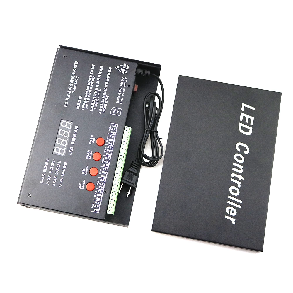 8192 Pixels T8000 T-8000A AC 220V / 110VSD Card Pixel Controller for WS2801 WS2812B WS2811 LPD8806 RGB LED Strip Controller DC5V