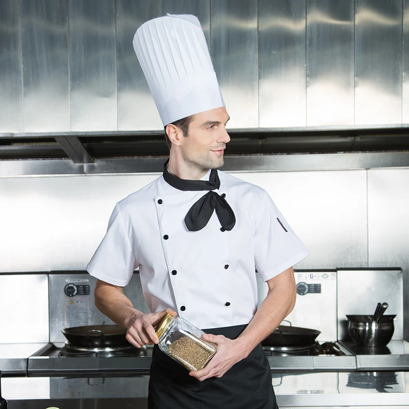 2024 Hot Sell Chef Jas Europa Koffie Korte Mouw Chef De Cuisine Kleding Hotel Goedkope Werkkleding Uk Chefs Uniform Verkoop