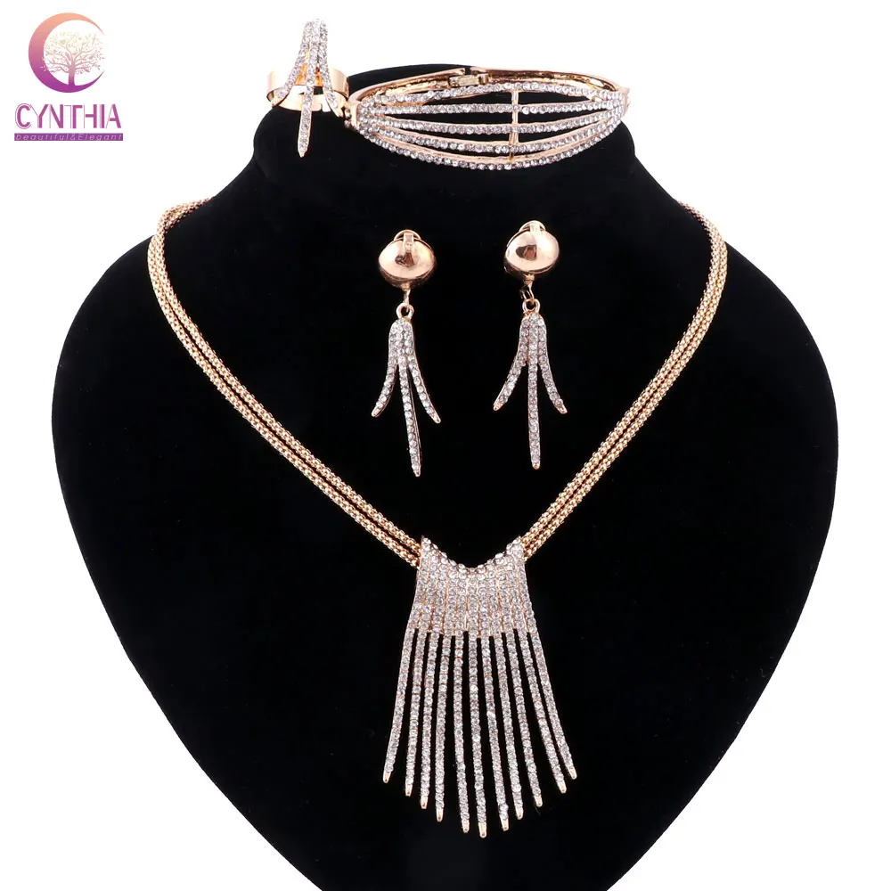 Women Gold silver plated 2 colors  jewelry sets with earrings statement necklace for party wedding boho crystal necklace 