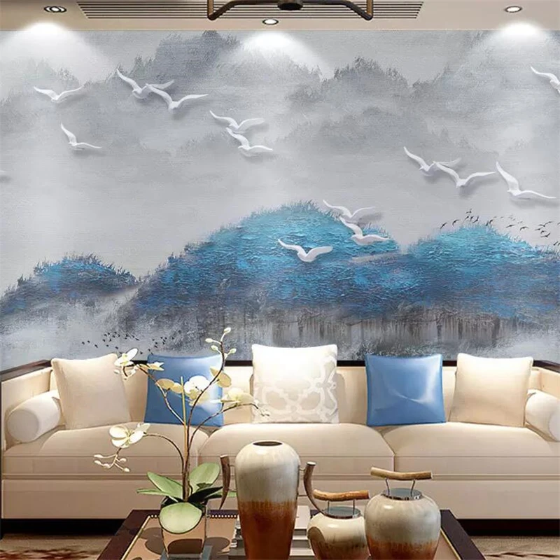 

beibehang Custom wallpaper 3d photo mural new Chinese abstract ink landscape oil painting bird TV background wall paper 3d mural