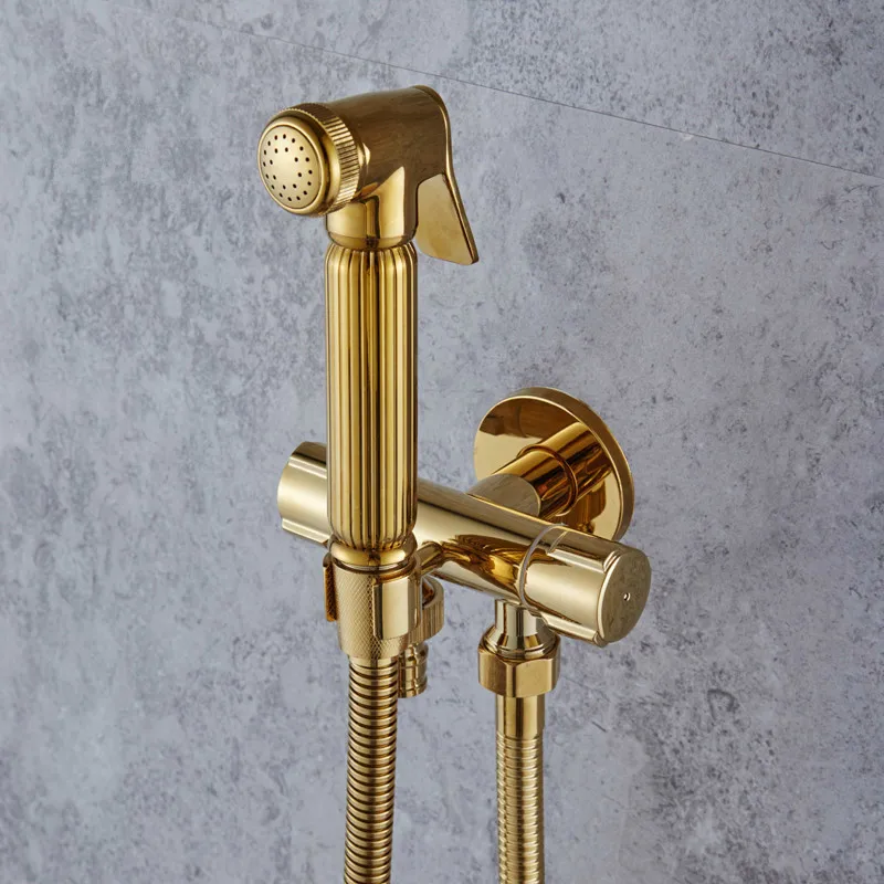 Bidet Faucet Wall Handheld Bidet Spray Shower Set Toilet Shattaf Sprayer Douche kit Bidet Faucet Set Gold