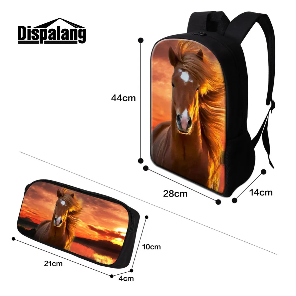 Dispalang 3Pcs Horse Print Kids Backpack Set For Teenager Girls Animal School Bag Women Travel Shoulder Lunch Bag Mochila