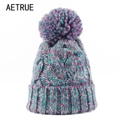 AETRUE Winter Beanies Women Knit Hat Winter Hats For Women Ladies Girls Caps Balaclava Pompom Bonnet Warm Skullies Beanies Hat